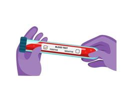 main avec un gant tenant du sang dans un test de tube, contrôle d'échantillon de sang d'une infection virale, recherche de médecin pour un vaccin dans un vecteur d'illustration plat de dessin animé
