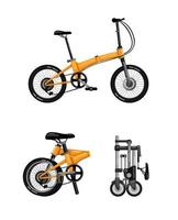 vélo pliant, concept de jeu d'icônes de symbole de vélo pliable dans le vecteur d'illustration réaliste de dessin animé sur fond blanc