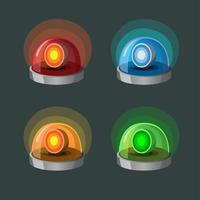 icône de collection de lampe de sirène définie dans 4 variations de couleurs. symbole pour la police, l'ambulance et le service d'incendie d'urgence. concept en vecteur d'illustration de dessin animé