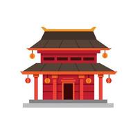 Icône de maison de pagode chinoise rouge - symbole de la culture orientale traditionnelle illustration plate isolée sur fond blanc vecteur