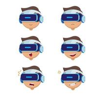 pack d'expression vr boy, jeux vr, tête humaine et lunettes casque vr. réalité virtuelle. illustration de plat de vecteur
