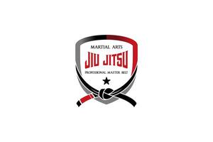 jiu jitsu martial les arts logo conception, mixte martial les arts sport rouge noir ceinture bouclier illustration vecteur