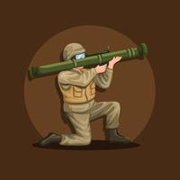 soldat accroupi tenant un lance-roquettes antichar. concept de personnage de troupes militaires en vecteur d'illustration de dessin animé