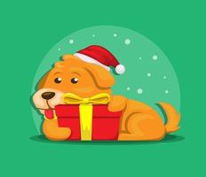 chiot avec boîte-cadeau dans le vecteur d'illustration de saison de noël