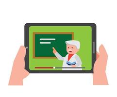 vidéo en streaming sur tablette, éducation, vecteur d'illustration plat de cours de formation en ligne