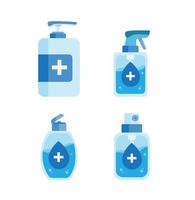 Jeu d'icônes de bouteille de produit de désinfectant pour les mains, symbole de gel antibactérien de désinfection dans un vecteur d'illustration plat isolé sur fond blanc