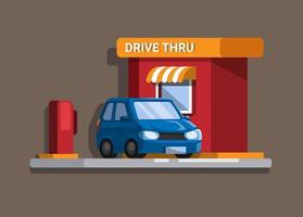 voiture en drive thru fast food restaurant illustration vecteur de dessin animé