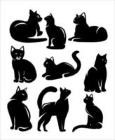 noir chat silhouette dans divers modes de pose vecteur