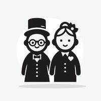 une noir et blanc illustration de une couple dans formel vêtements vecteur