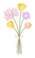 bouquet fleurs sauvages. illustration de floral bouquet. fleurs lié avec ruban. Prairie herbes, et sauvage les plantes pour conception projets vecteur