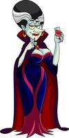 vampire reine dessin animé personnage en portant une verre de du sang vecteur