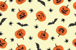 content Halloween avec citrouilles, chauve souris et araignée. sans couture modèle. illustration. vecteur