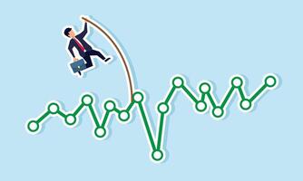 surmonter Stock ou crypto marché goutte, manipuler investissement risque et volatilité, concept de sur de soi homme d'affaire investisseur pôle coffres plus de marché laissez tomber graphique vecteur