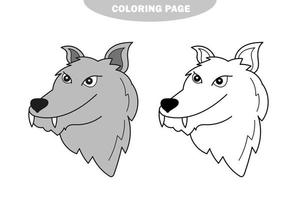 coloriage simple. tête de loup à colorier, livre de coloriage pour les enfants d'âge préscolaire vecteur