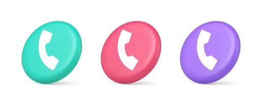 service d'assistance hotline appel centre téléphone combiné bouton 3d réaliste isométrique cercle icône vecteur