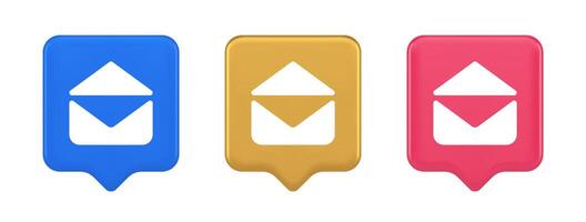 email ouvert enveloppe lettre reçu entrant message bouton 3d réaliste discours bulle icône vecteur