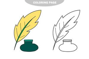 coloriage simple. encrier et plume. illustration vectorielle de style dessin animé vecteur