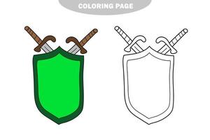 coloriage simple. dessin au trait noir et blanc. épée et bouclier médiévaux vecteur