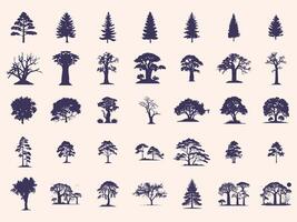 silhouettes des arbres ensemble, pin arbre sapin prix cèdre blanc pièce aulne orme bouleau cendre cyprès hêtre paume arbre. vecteur