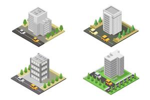 isométrique Bureau bâtiments sur blanc Contexte vecteur