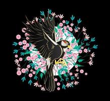 la conception d'illustration d'oiseau pour sukajan est un tissu ou un t-shirt traditionnel japonais avec des t-shirts pour hommes de broderie numérique dessinée à la main été décontracté à manches courtes hip hop t-shirt streetwear vecteur