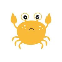 crabe jaune triste sur fond blanc. illustration de dessin animé de vecteur pour enfants, personnage de dessin animé. dessin pour la conception de la chambre des enfants, vêtements, textiles. icône isolée d'un crabe.