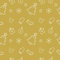 collection de doodle de Noël de vecteur sur un fond doré. modèle vectoriel de Noël pour textiles, vêtements, papier d'emballage. nouvel an et noël. fond sans fin sans couture.