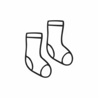 deux chaussettes de griffonnage dessinées avec une seule ligne de contour noire. illustrations vectorielles dessinées à la main. icône, pictogramme, conception d'élément unique. vecteur