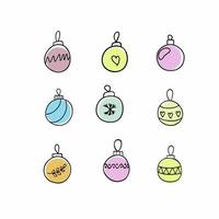 un ensemble de boules de noël lumineuses, de décorations et de jouets pour le nouvel an 2021 et noël. attributs et symboles des vacances du nouvel an, plaisir de la fête. illustration vectorielle doodle multicolore. vecteur