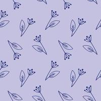 motif transparent sans fin violet avec des fleurs et des brindilles de griffonnage. illustration de contour de vecteur. fond pour textiles, vêtements, couvertures, décoration intérieure pour filles vecteur