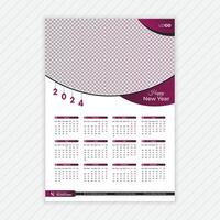 Célibataire page mur calendrier 2024 modèle, Créatif entreprise calendrier conception, mensuel calendrier, affaires calendrier, abstrait vecteur