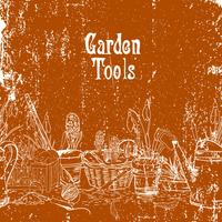 Affiche dessiné main avec outils de jardinage vecteur
