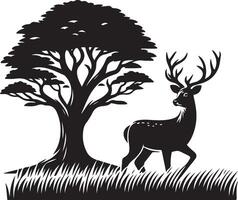 une cerf est permanent sur herbe, noir Couleur silhouette vecteur