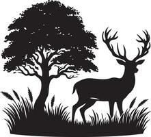 une cerf est permanent sur herbe, noir Couleur silhouette vecteur