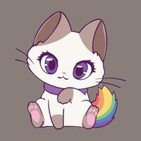 mignonne chat avec arc en ciel queue représentant lgbt communauté, fierté mois mascotte vecteur