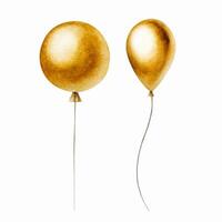 aquarelle d'or déjouer des ballons sur une cordes. main tiré anniversaire et fête décoration isolé sur blanc Contexte. brillant élément pour concepteurs, impressions, bébé douche, cartes postales, emballage papier, h vecteur