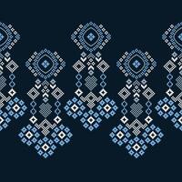 traditionnel ethnique motifs ikat géométrique en tissu modèle traverser point.ikat broderie ethnique Oriental pixel bleu Contexte. résumé,illustration. texture, décoration, papier peint. vecteur