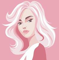 portrait de une blond fille. avatar fille. rose Couleur palette. coiffure. carte postale, affiche vecteur
