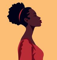 portrait affiche illustration afro noir femme pose de côté frisé coiffure avatar pour social médias vecteur