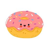 Donut personnage. main tiré dessin animé kawaii personnage illustration icône. isolé sur blanc Contexte. Donut personnage concept vecteur