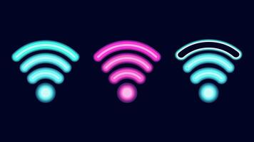 Wifi symboles néon effet foncé Contexte. vagues Wi Fi signal icône. l'Internet lien moderne technologie. conception la toile page panneau d'affichage bannière. illustration. vecteur
