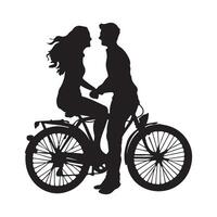 couple silhouette conception. content homme et femme bicyclette isolé sur blanc Contexte vecteur