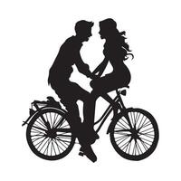 couple silhouette conception. content homme et femme bicyclette isolé sur blanc Contexte vecteur