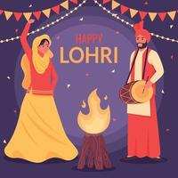 homme et femme dansent au festival de lohri vecteur