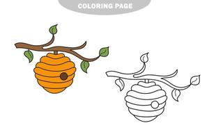 coloriage simple. livre de coloriage pour enfants, ruche d'abeilles vecteur