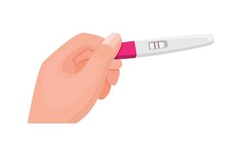 main tenant le pack de test de grossesse avec 2 barre rouge résultat positif dans le vecteur d'illustration plat de dessin animé isolé sur fond blanc