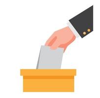 main mettant le papier de vote dans le vecteur d'illustration de symbole plat de boîte