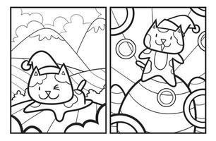 mignon chat de noël souriant pages à colorier vecteur