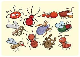 ensemble d'illustrations de dessin animé d'insectes drôles vecteur