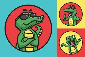 pack d'illustrations mascotte logo animal crocodile cool et heureux vecteur